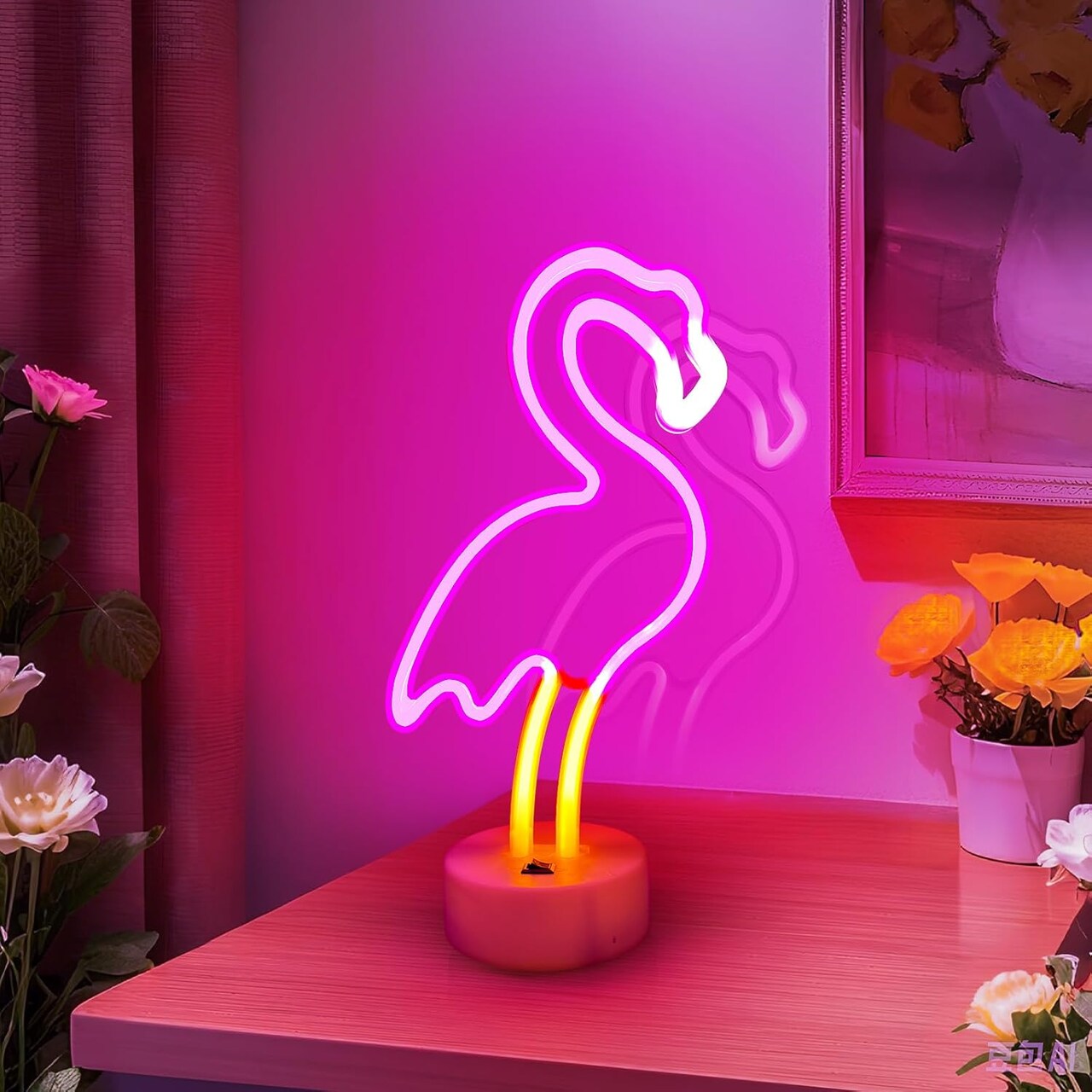 Summer Flamingo Neon Sign – Pink LED Neon Light USB or Battery Powered Room Decor for Bedroom, Party, Bar, and Outdoor Spaces